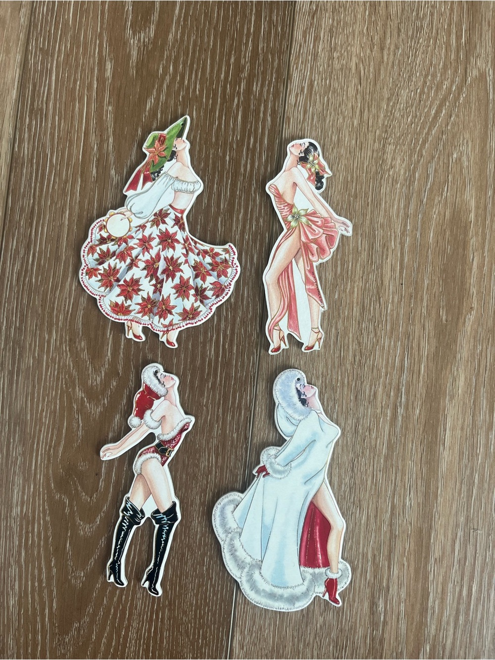 Vintage 1992 B Shackman Glamour Girls "Merrie" Christmas Ornaments set of 4